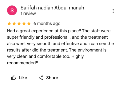 Customer review screenshot from Sarifah A.